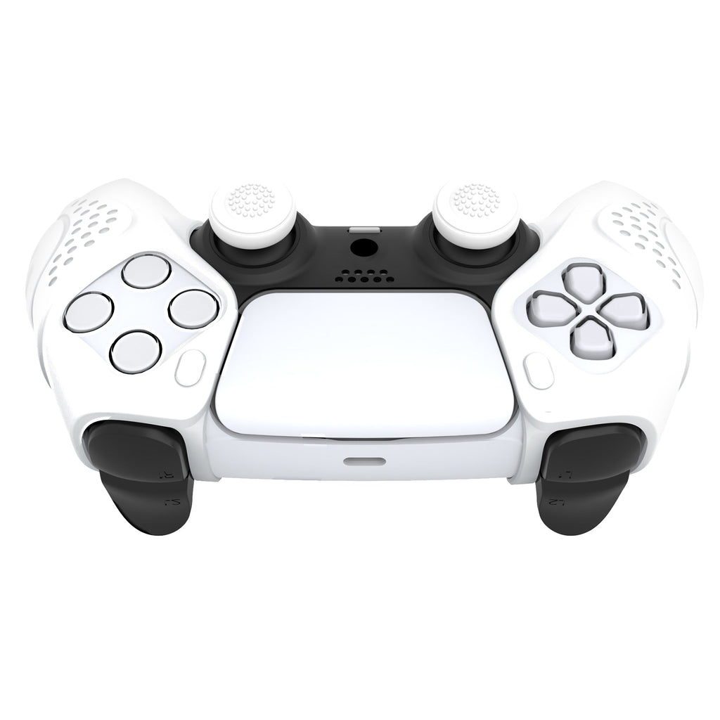 PlayVital Guardian Edition Ergonomic Anti-Slip Silicone Cover Skin with Thumb Grip Caps for PS5 Wireless Controller, Compatible with Charging Station - White PlayVital