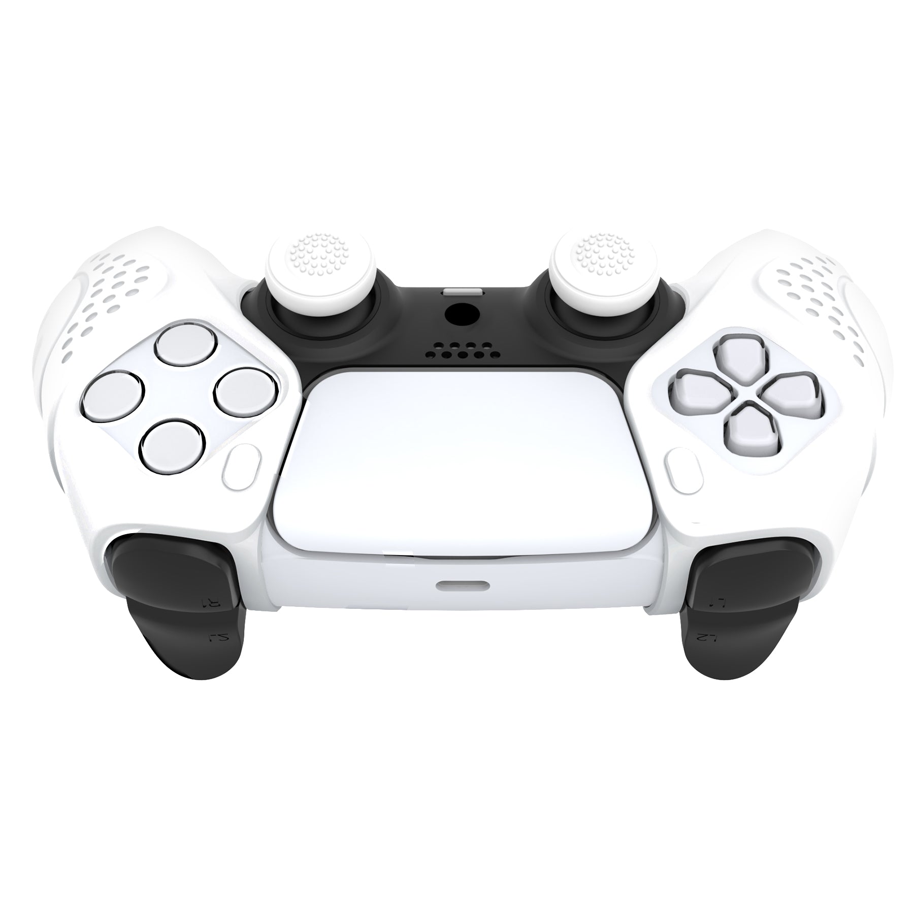 PlayVital Guardian Edition Ergonomic Anti-Slip Silicone Cover Skin with Thumb Grip Caps for PS5 Wireless Controller, Compatible with Charging Station - White PlayVital