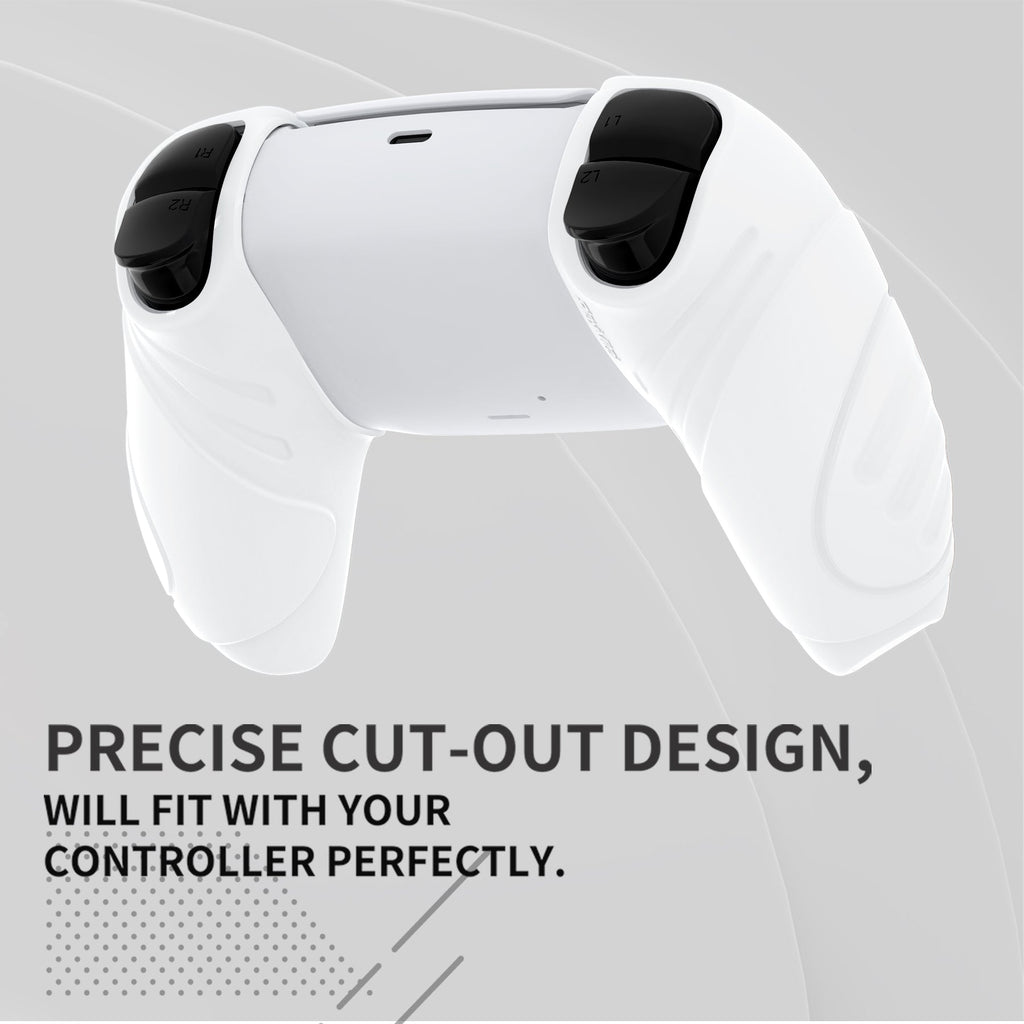PlayVital Guardian Edition Ergonomic Anti-Slip Silicone Cover Skin with Thumb Grip Caps for PS5 Wireless Controller, Compatible with Charging Station - White PlayVital