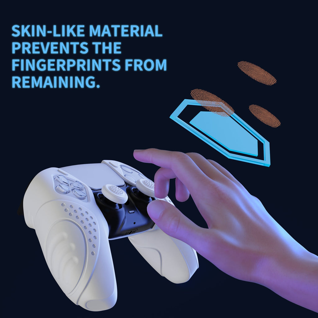 PlayVital Guardian Edition Ergonomic Anti-Slip Silicone Cover Skin with Thumb Grip Caps for PS5 Wireless Controller, Compatible with Charging Station - White PlayVital