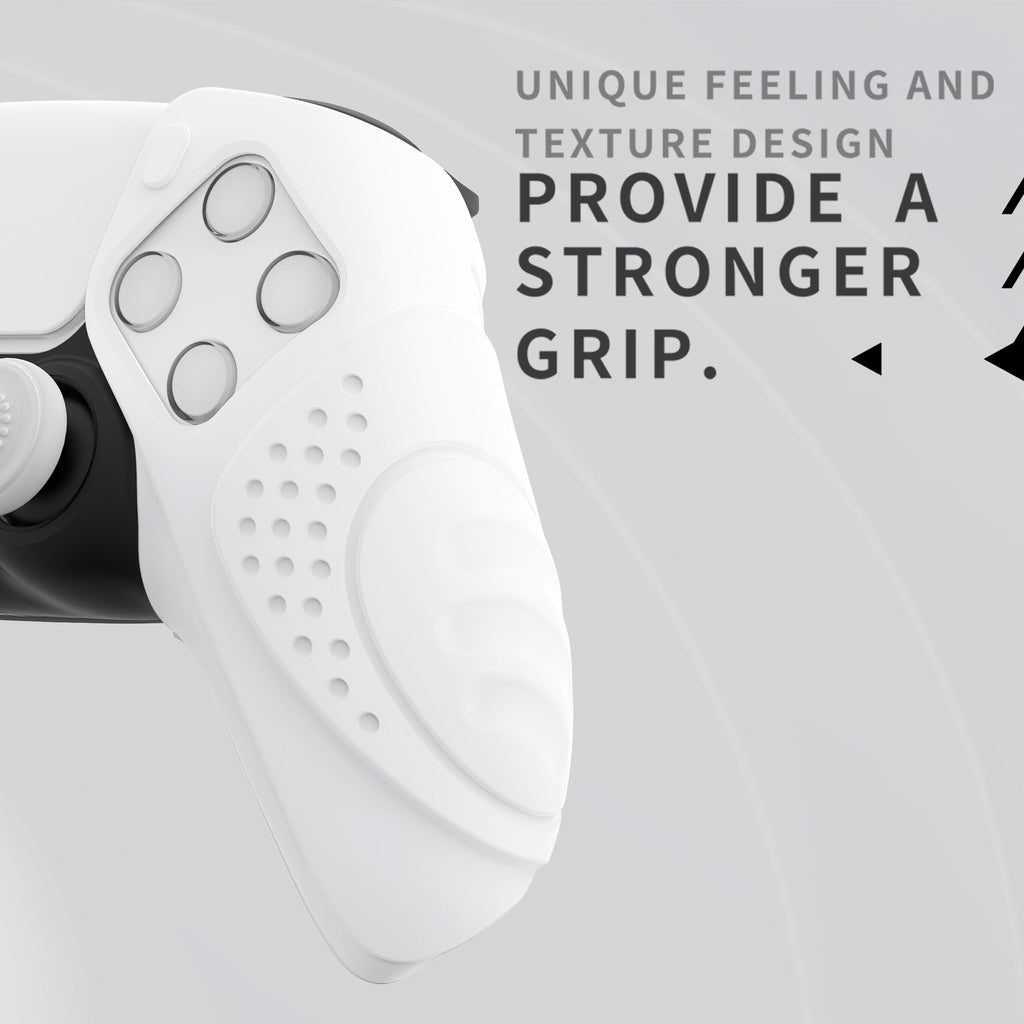 PlayVital Guardian Edition Ergonomic Anti-Slip Silicone Cover Skin with Thumb Grip Caps for PS5 Wireless Controller, Compatible with Charging Station - White PlayVital