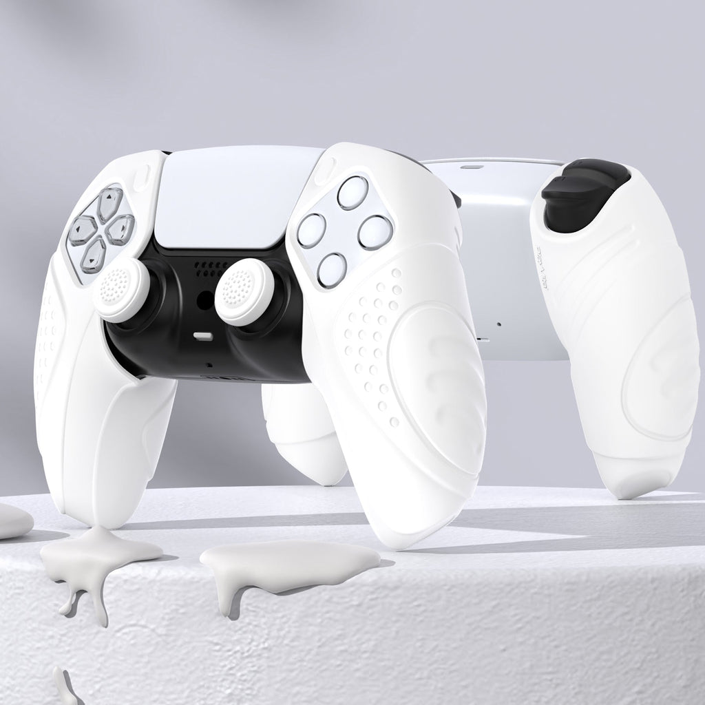 PlayVital Guardian Edition Ergonomic Anti-Slip Silicone Cover Skin with Thumb Grip Caps for PS5 Wireless Controller, Compatible with Charging Station - White PlayVital