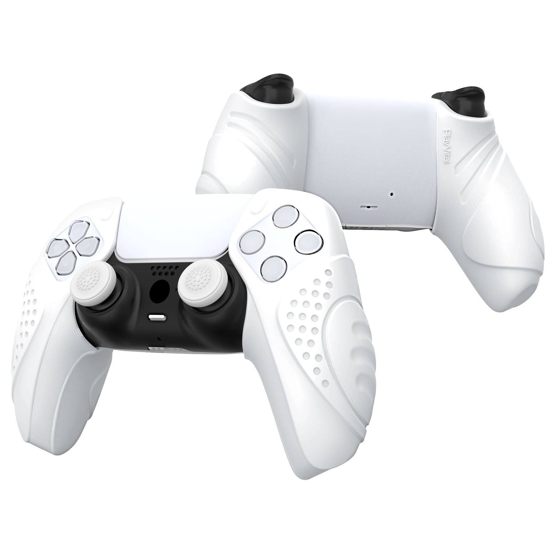 PlayVital Guardian Edition Ergonomic Anti-Slip Silicone Cover Skin with Thumb Grip Caps for PS5 Wireless Controller, Compatible with Charging Station - White PlayVital