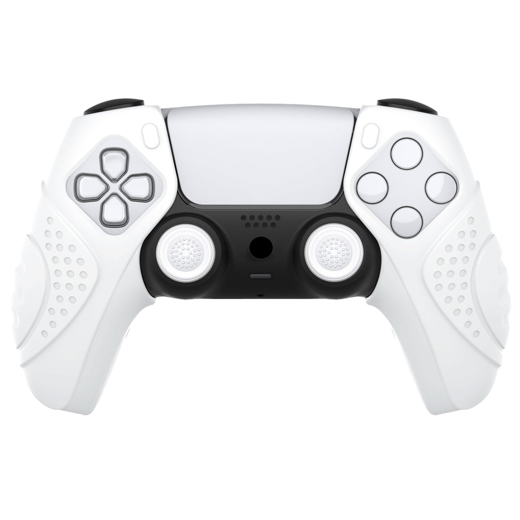 PlayVital Guardian Edition Ergonomic Anti-Slip Silicone Cover Skin with Thumb Grip Caps for PS5 Wireless Controller, Compatible with Charging Station - White PlayVital