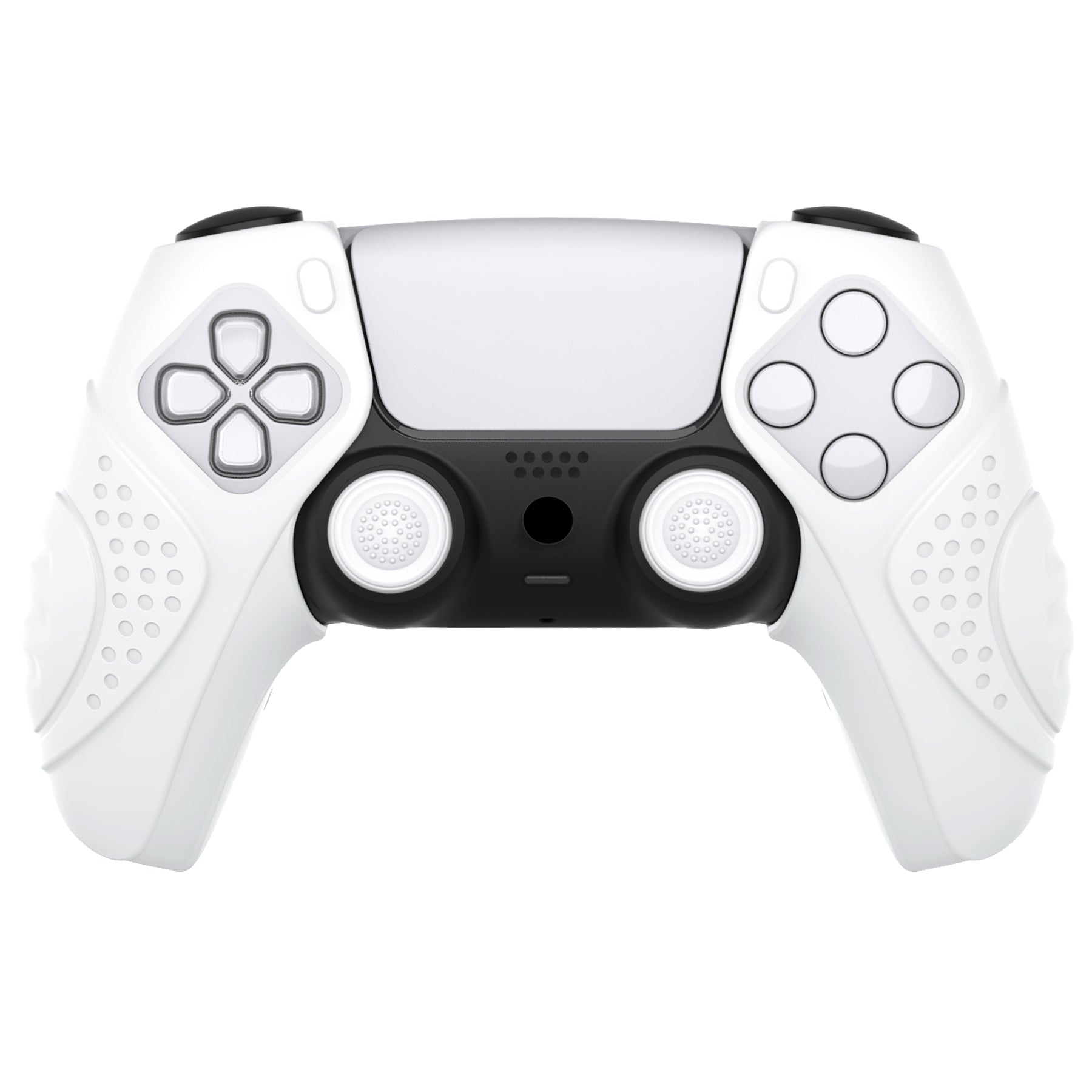PlayVital Guardian Edition Ergonomic Anti-Slip Silicone Cover Skin with Thumb Grip Caps for PS5 Wireless Controller, Compatible with Charging Station - White PlayVital