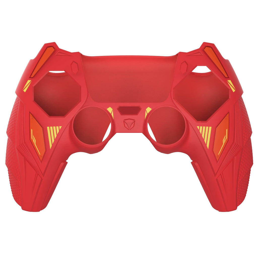 PlayVital Mecha Rhino Silicone Cover for PS5 Controller with Thumb Grips & Stickers, Compatible with Charging Station - Maple Red & Brick Red PlayVital