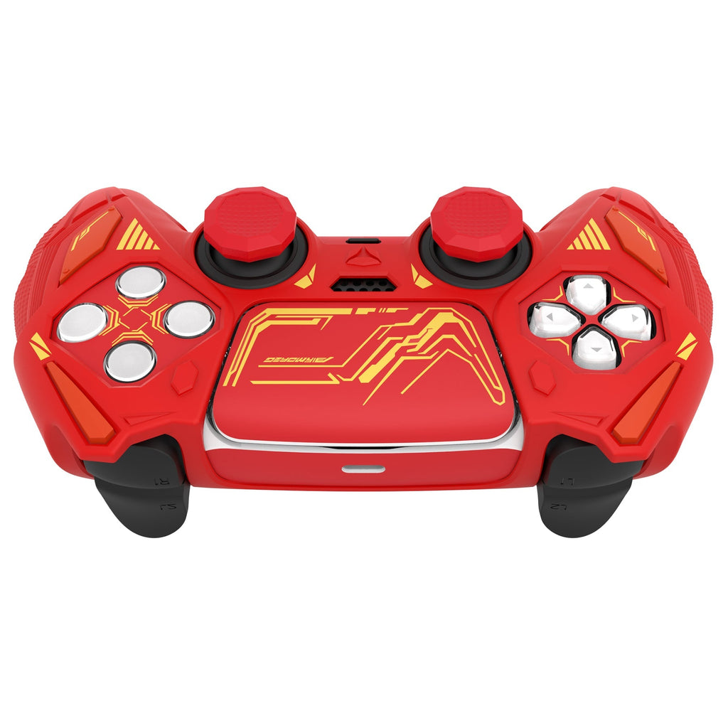 PlayVital Mecha Rhino Silicone Cover for PS5 Controller with Thumb Grips & Stickers, Compatible with Charging Station - Maple Red & Brick Red PlayVital
