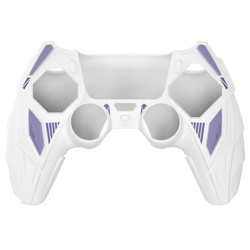 PlayVital Mecha Rhino Silicone Cover for PS5 Controller with Thumb Grips & Stickers, Compatible with Charging Station - White & Light Violet PlayVital