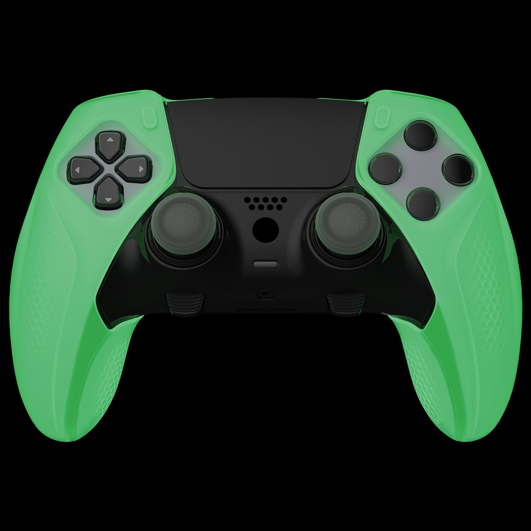 PlayVital Ninja Edition Anti-Slip Half-Covered Silicone Cover Skin with Thumb Grip Caps for PS5 Edge Controller - Glow in Dark - Green PlayVital