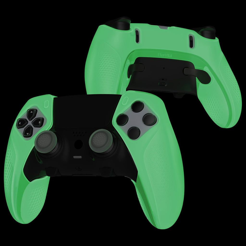 PlayVital Ninja Edition Anti-Slip Half-Covered Silicone Cover Skin with Thumb Grip Caps for PS5 Edge Controller - Glow in Dark - Green PlayVital