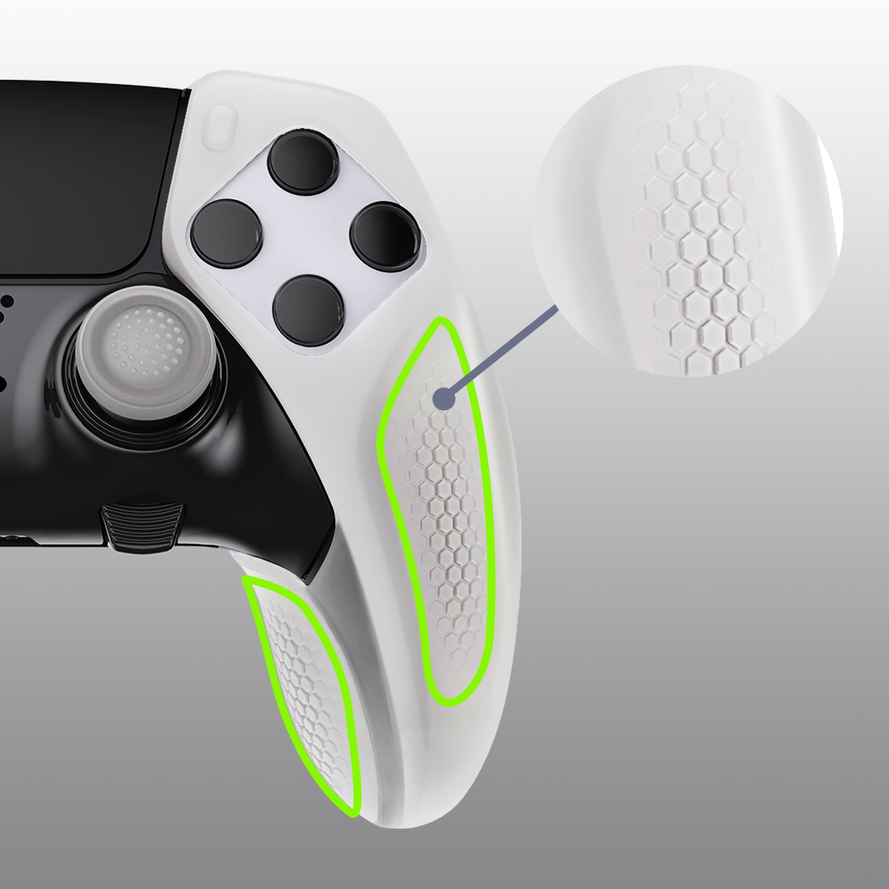PlayVital Ninja Edition Anti-Slip Half-Covered Silicone Cover Skin with Thumb Grip Caps for PS5 Edge Controller - Glow in Dark - Green PlayVital