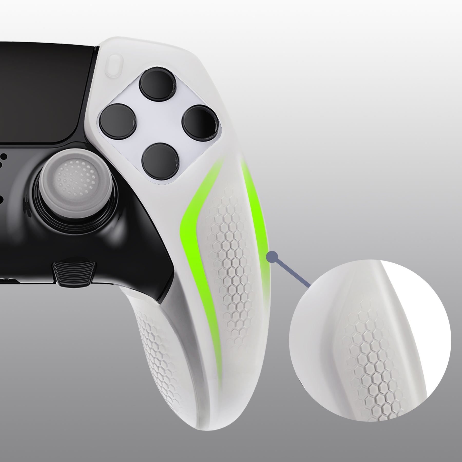 PlayVital Ninja Edition Anti-Slip Half-Covered Silicone Cover Skin with Thumb Grip Caps for PS5 Edge Controller - Glow in Dark - Green PlayVital
