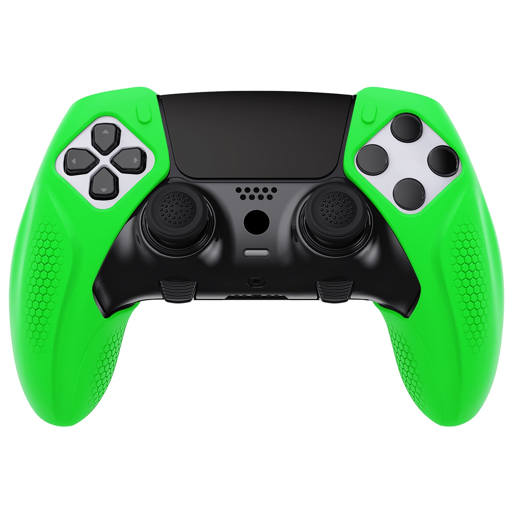 PlayVital Ninja Edition Anti-Slip Half-Covered Silicone Cover Skin with Thumb Grip Caps for PS5 Edge Controller - Green PlayVital