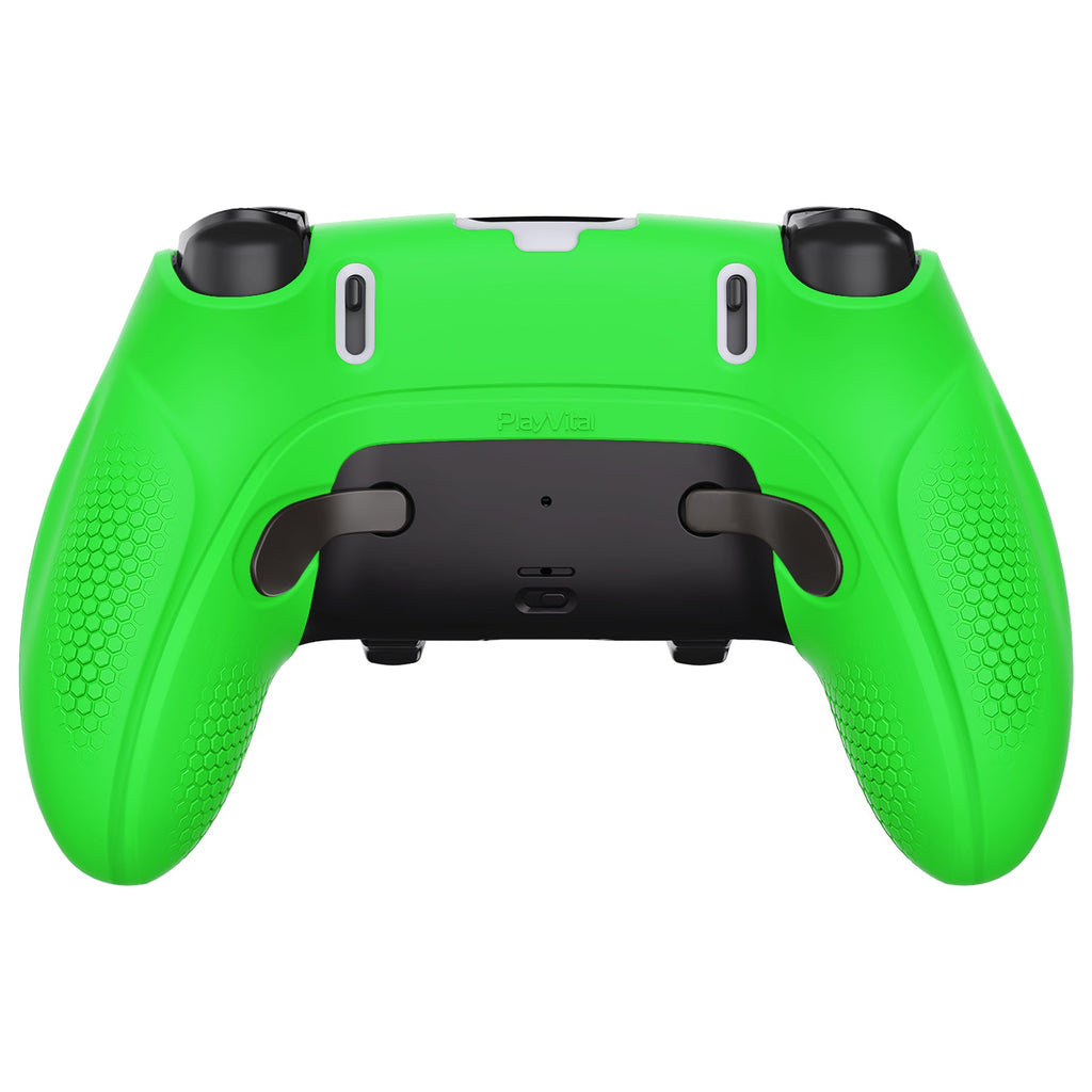 PlayVital Ninja Edition Anti-Slip Half-Covered Silicone Cover Skin with Thumb Grip Caps for PS5 Edge Controller - Green PlayVital