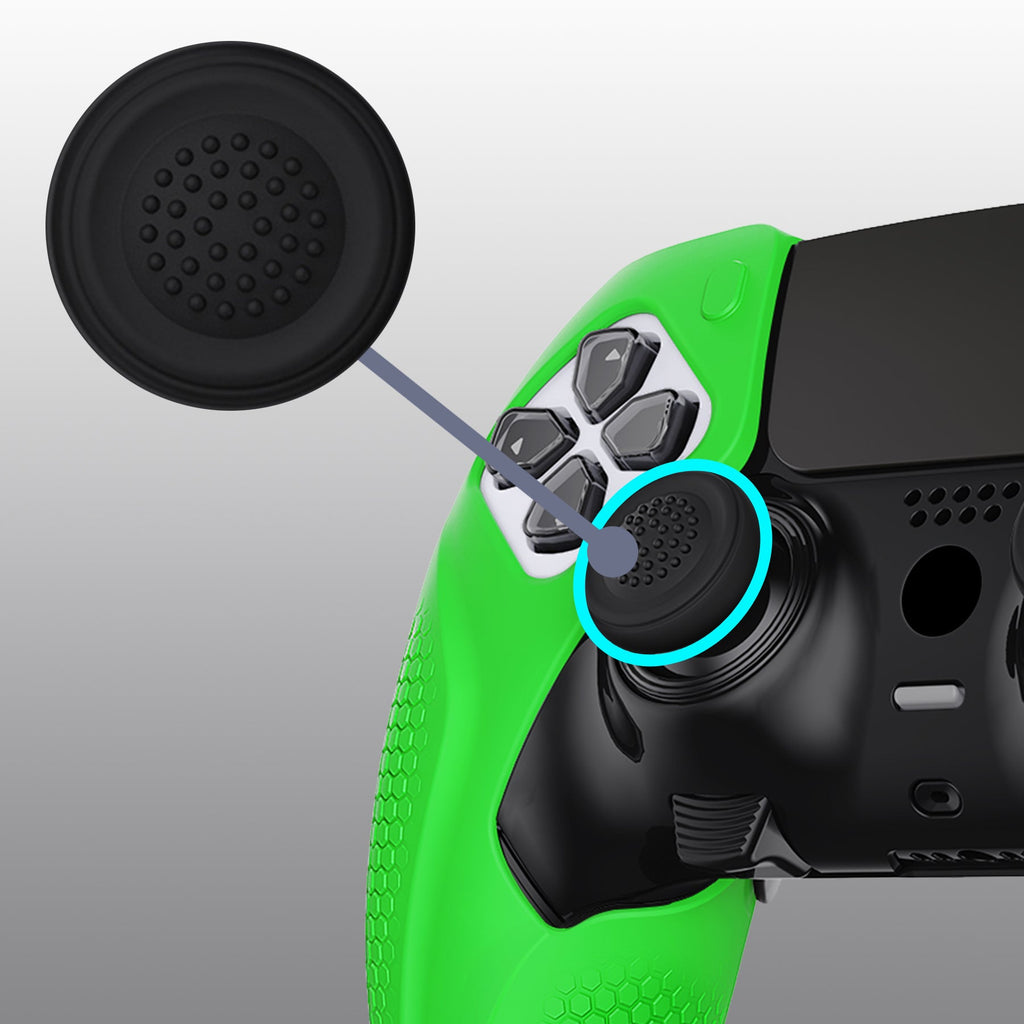 PlayVital Ninja Edition Anti-Slip Half-Covered Silicone Cover Skin with Thumb Grip Caps for PS5 Edge Controller - Green PlayVital