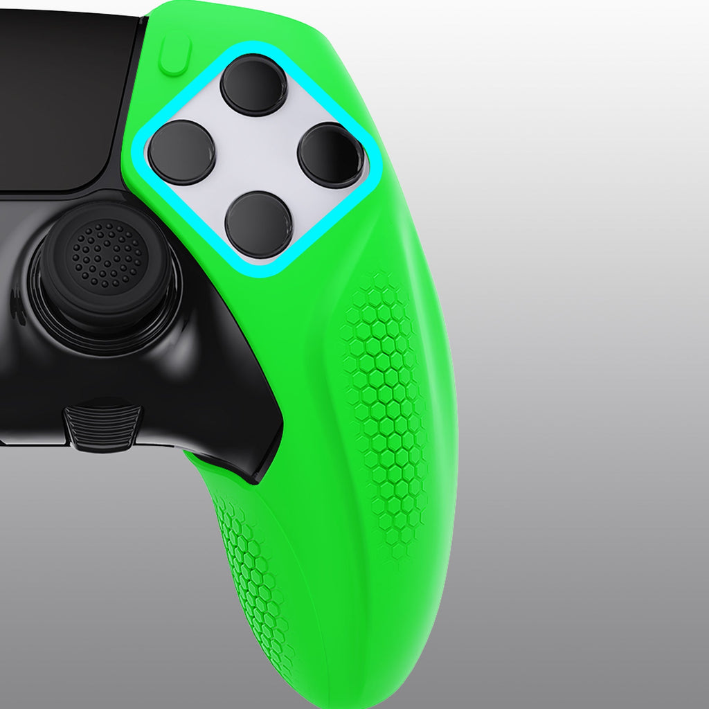 PlayVital Ninja Edition Anti-Slip Half-Covered Silicone Cover Skin with Thumb Grip Caps for PS5 Edge Controller - Green PlayVital