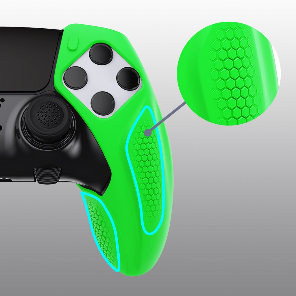 PlayVital Ninja Edition Anti-Slip Half-Covered Silicone Cover Skin with Thumb Grip Caps for PS5 Edge Controller - Green PlayVital