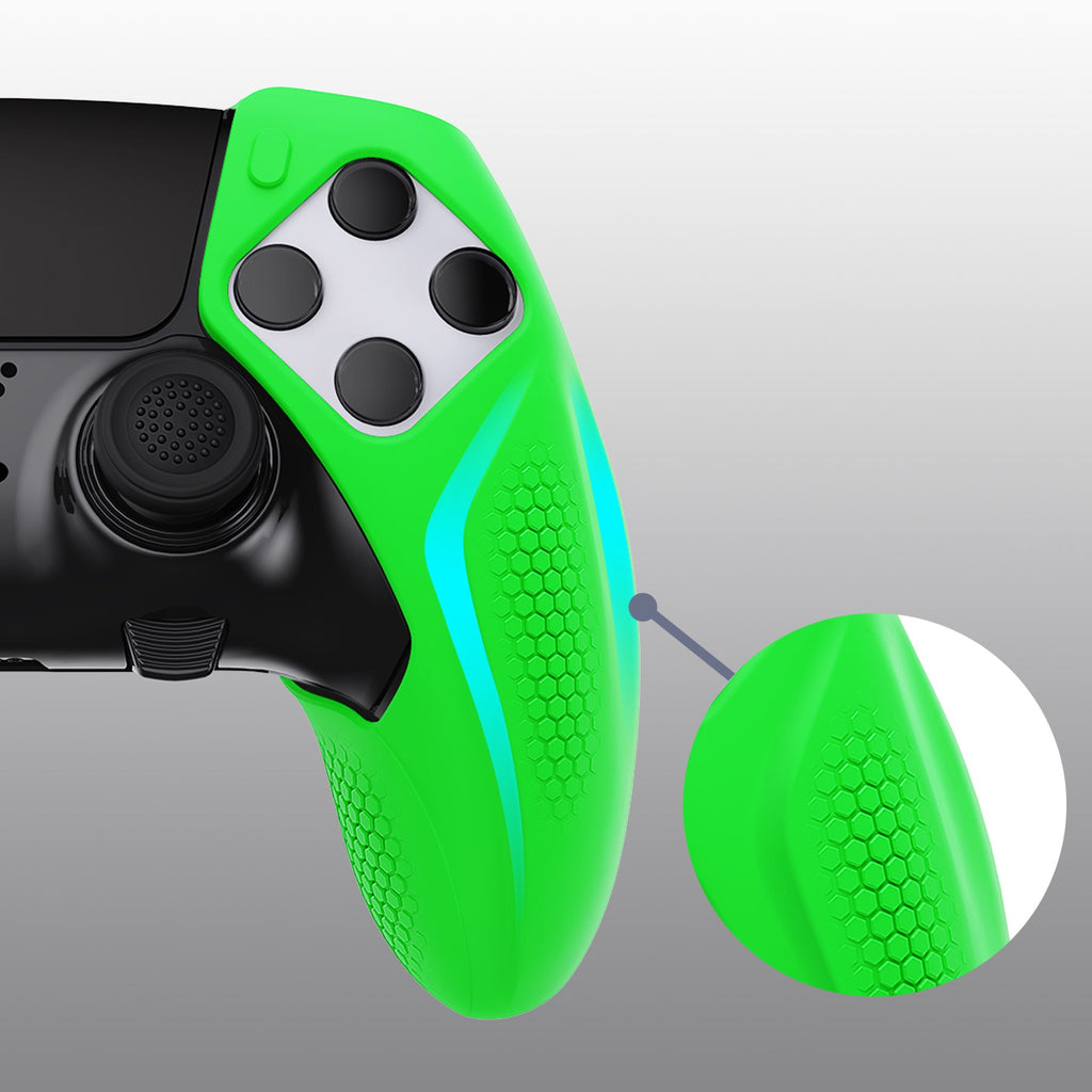 PlayVital Ninja Edition Anti-Slip Half-Covered Silicone Cover Skin with Thumb Grip Caps for PS5 Edge Controller - Green PlayVital