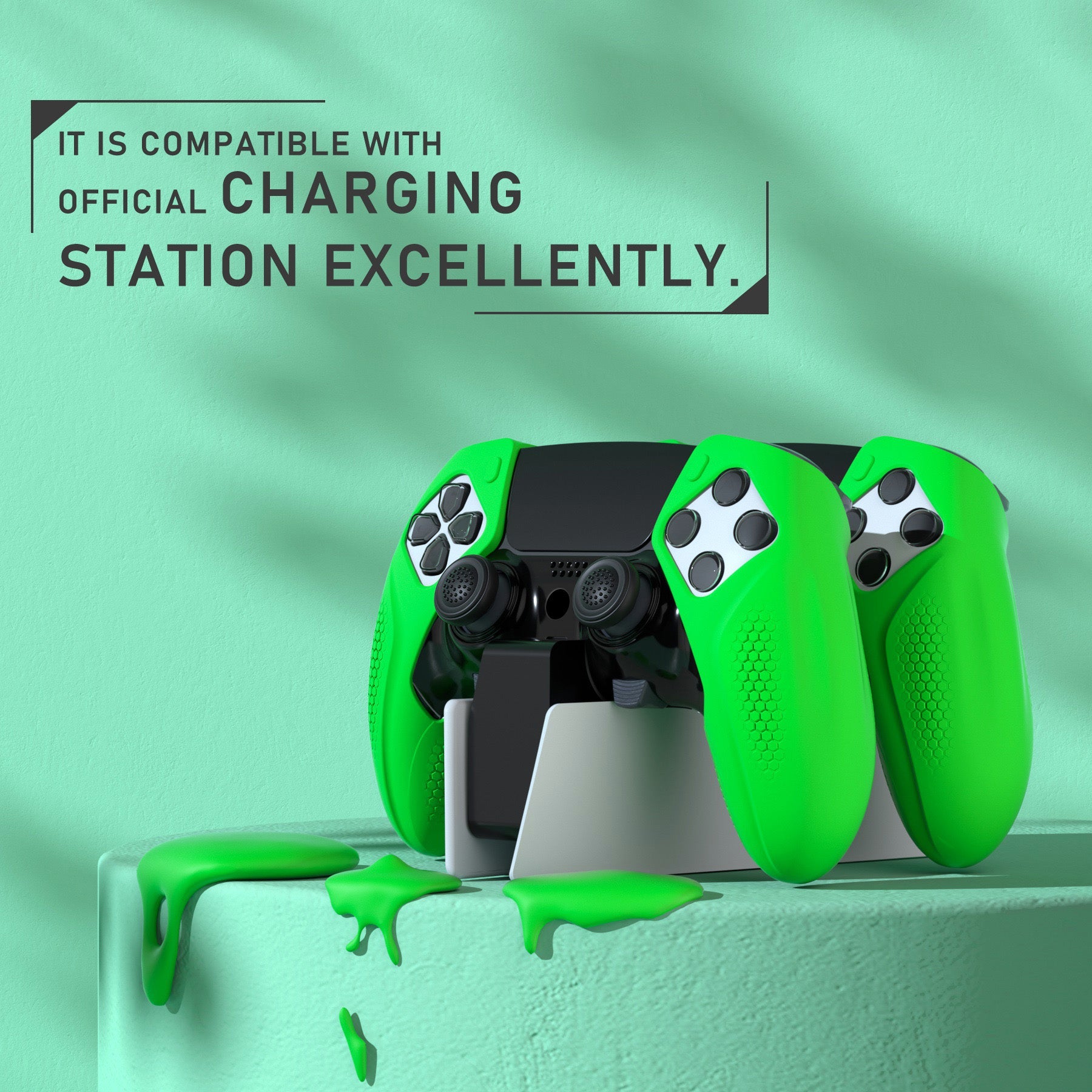 PlayVital Ninja Edition Anti-Slip Half-Covered Silicone Cover Skin with Thumb Grip Caps for PS5 Edge Controller - Green PlayVital