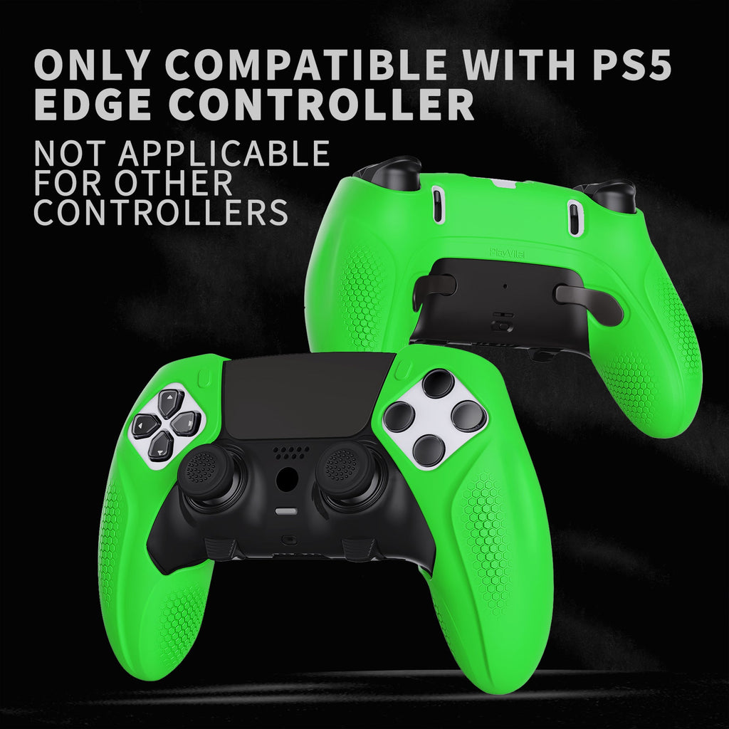 PlayVital Ninja Edition Anti-Slip Half-Covered Silicone Cover Skin with Thumb Grip Caps for PS5 Edge Controller - Green PlayVital