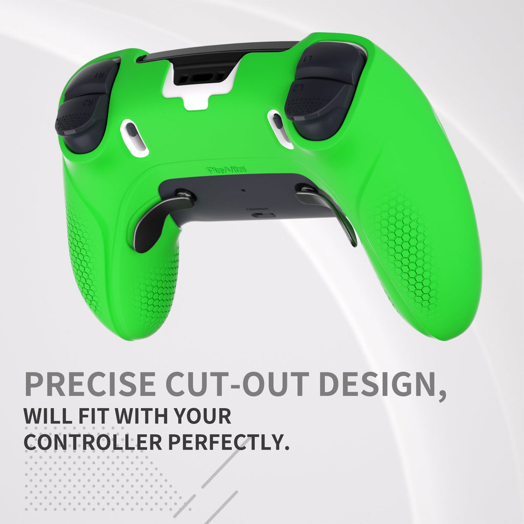 PlayVital Ninja Edition Anti-Slip Half-Covered Silicone Cover Skin with Thumb Grip Caps for PS5 Edge Controller - Green PlayVital