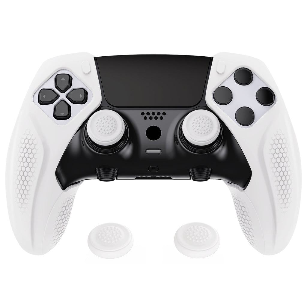 PlayVital Ninja Edition Anti-Slip Half-Covered Silicone Cover Skin with Thumb Grip Caps for PS5 Edge Controller - White PlayVital
