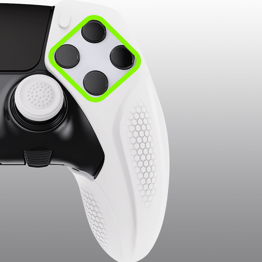 PlayVital Ninja Edition Anti-Slip Half-Covered Silicone Cover Skin with Thumb Grip Caps for PS5 Edge Controller - White PlayVital