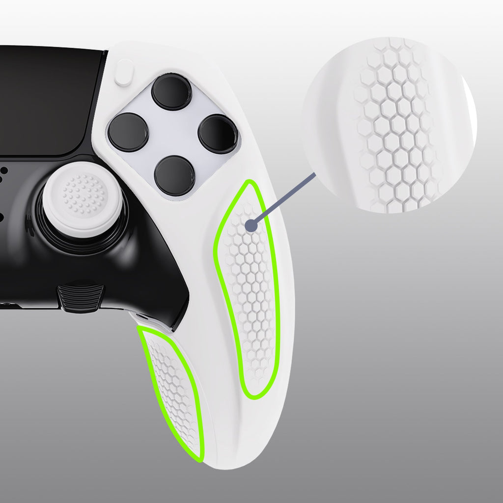 PlayVital Ninja Edition Anti-Slip Half-Covered Silicone Cover Skin with Thumb Grip Caps for PS5 Edge Controller - White PlayVital