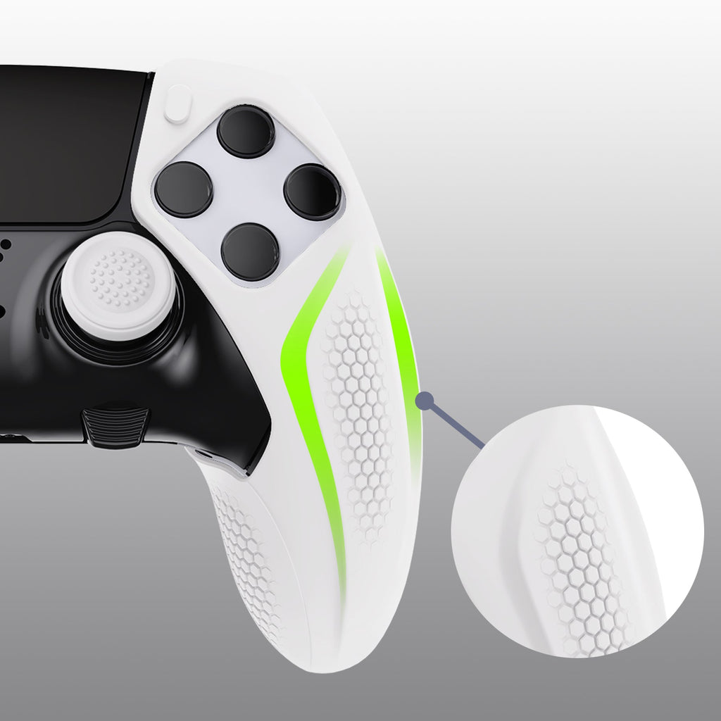 PlayVital Ninja Edition Anti-Slip Half-Covered Silicone Cover Skin with Thumb Grip Caps for PS5 Edge Controller - White PlayVital