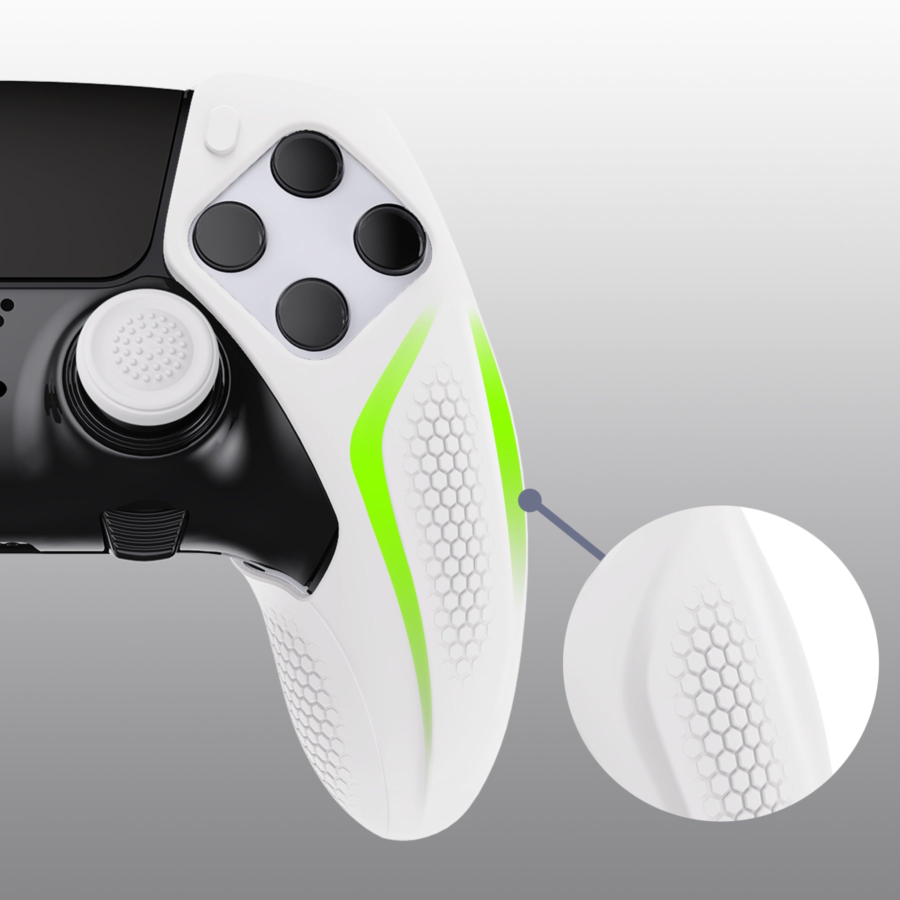 PlayVital Ninja Edition Anti-Slip Half-Covered Silicone Cover Skin with Thumb Grip Caps for PS5 Edge Controller - White PlayVital
