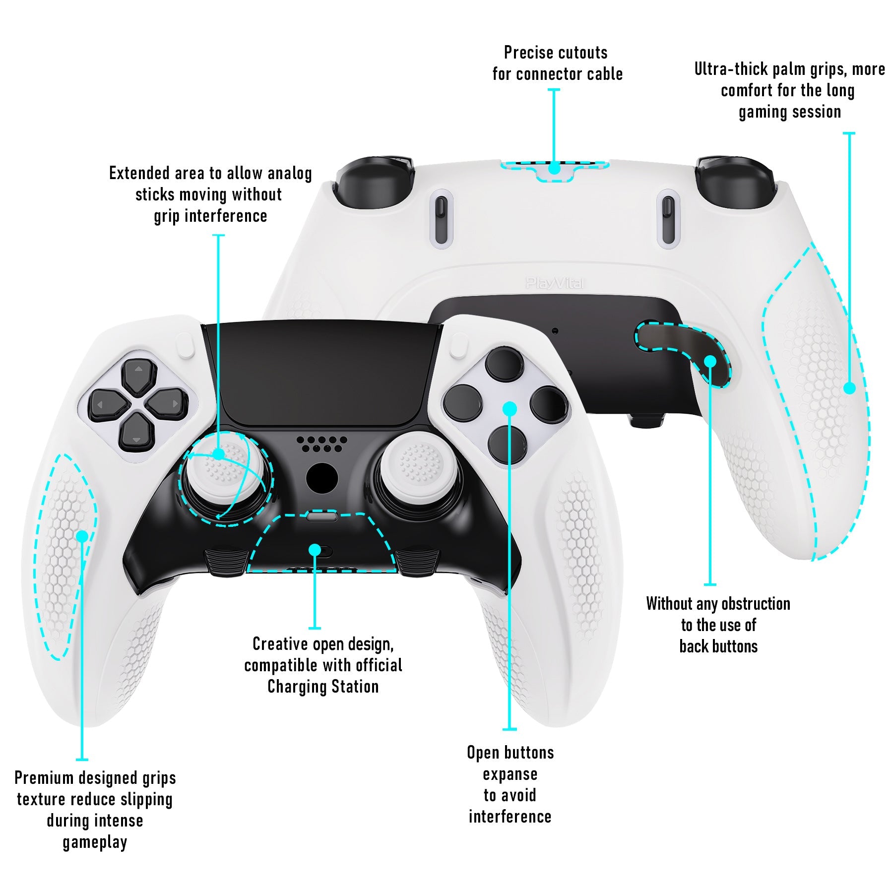 PlayVital Ninja Edition Anti-Slip Half-Covered Silicone Cover Skin with Thumb Grip Caps for PS5 Edge Controller - White PlayVital