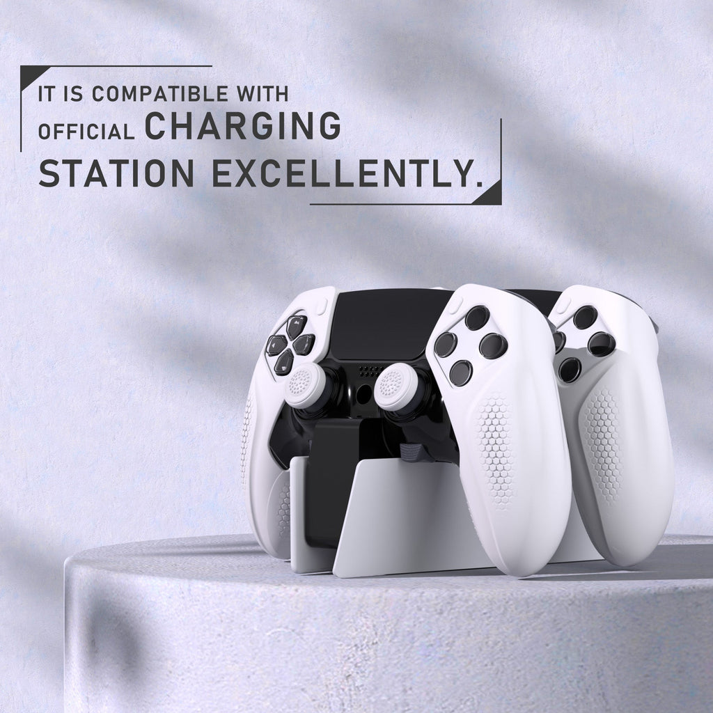 PlayVital Ninja Edition Anti-Slip Half-Covered Silicone Cover Skin with Thumb Grip Caps for PS5 Edge Controller - White PlayVital