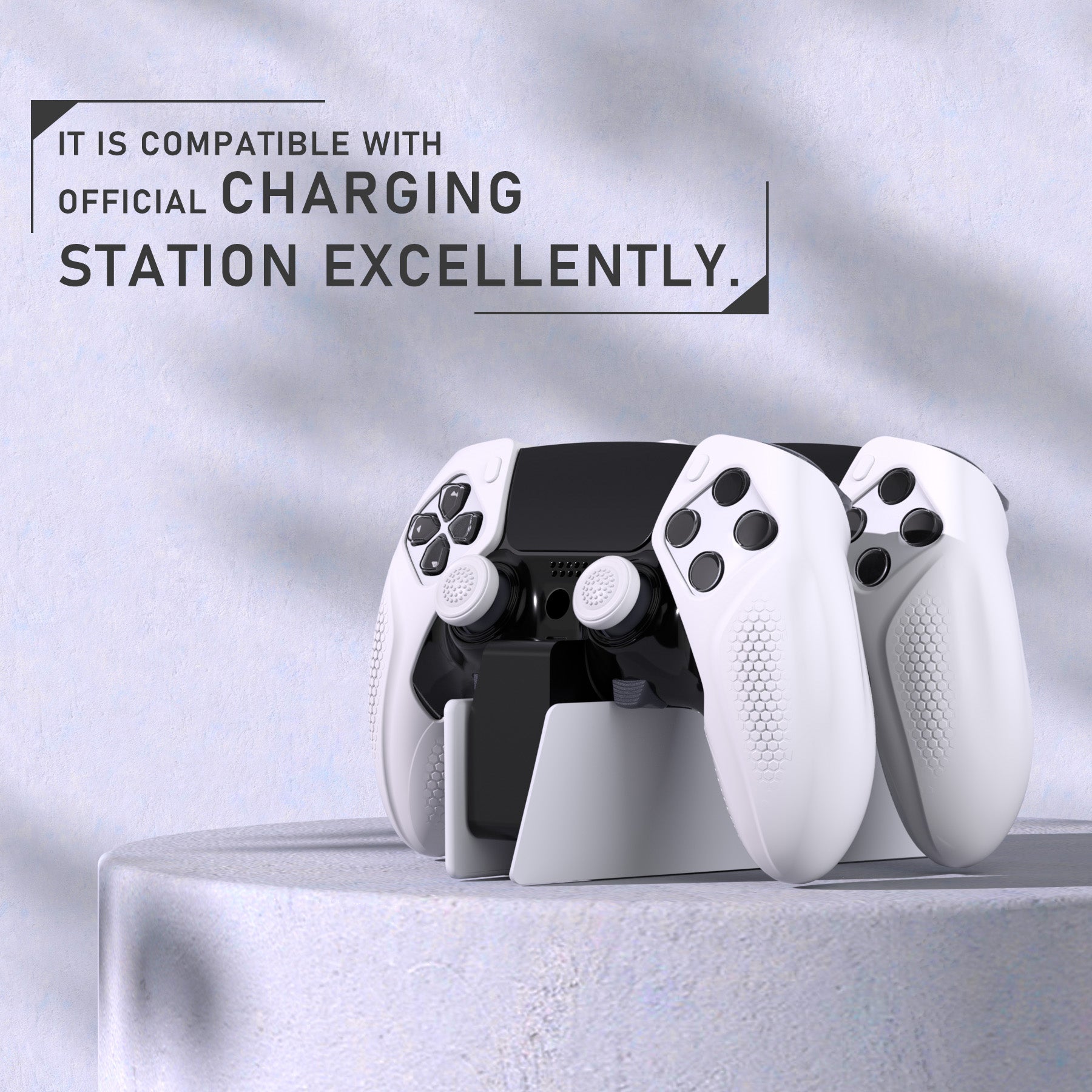 PlayVital Ninja Edition Anti-Slip Half-Covered Silicone Cover Skin with Thumb Grip Caps for PS5 Edge Controller - White PlayVital