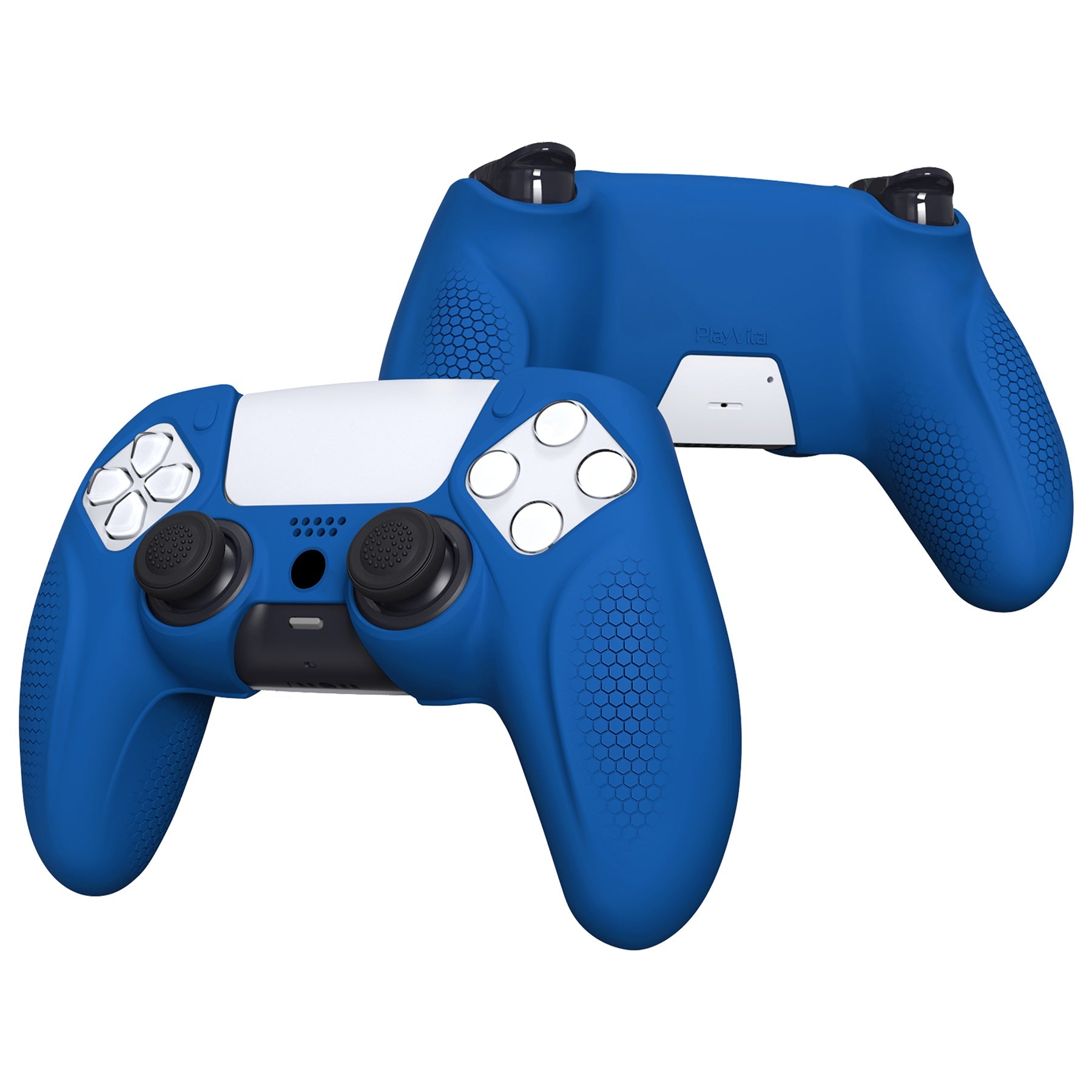 PlayVital Ninja Edition Anti-Slip Silicone Cover Skin with Thumb Grips for PS5 Wireless Controller, Compatible with Charging Station - Blue PlayVital