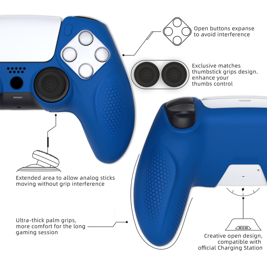 PlayVital Ninja Edition Anti-Slip Silicone Cover Skin with Thumb Grips for PS5 Wireless Controller, Compatible with Charging Station - Blue PlayVital