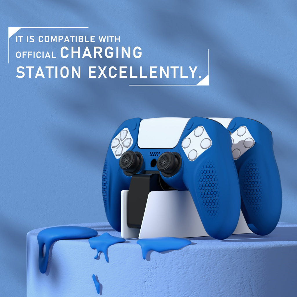 PlayVital Ninja Edition Anti-Slip Silicone Cover Skin with Thumb Grips for PS5 Wireless Controller, Compatible with Charging Station - Blue PlayVital