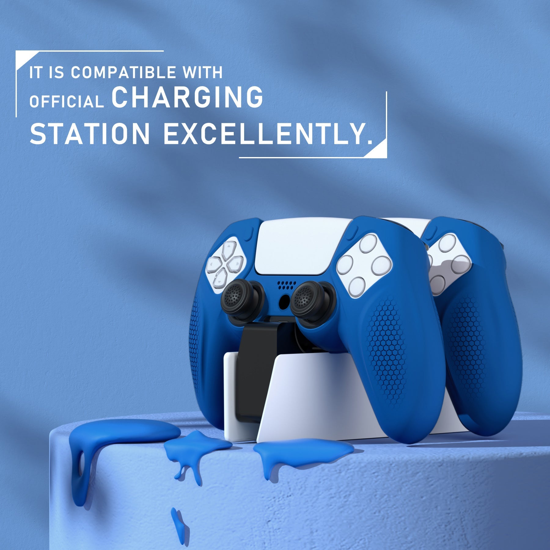 PlayVital Ninja Edition Anti-Slip Silicone Cover Skin with Thumb Grips for PS5 Wireless Controller, Compatible with Charging Station - Blue PlayVital