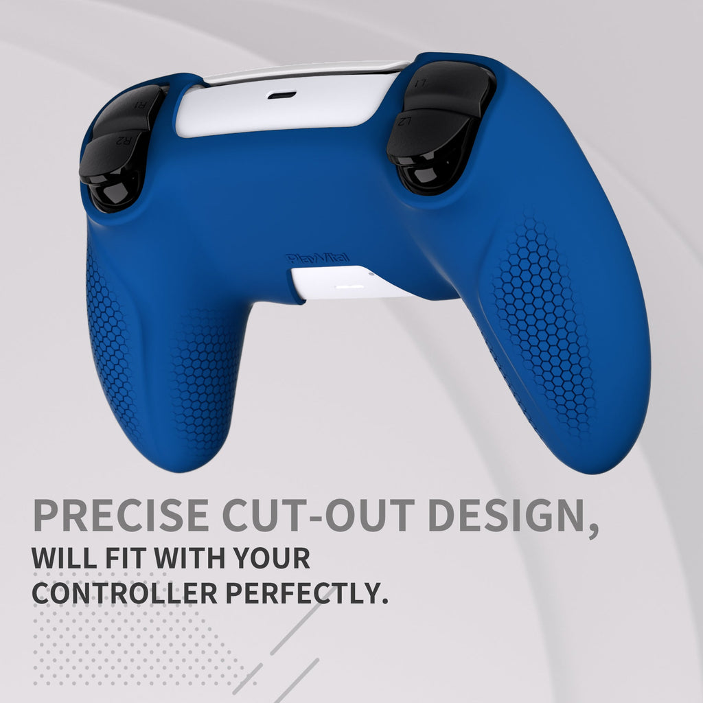 PlayVital Ninja Edition Anti-Slip Silicone Cover Skin with Thumb Grips for PS5 Wireless Controller, Compatible with Charging Station - Blue PlayVital