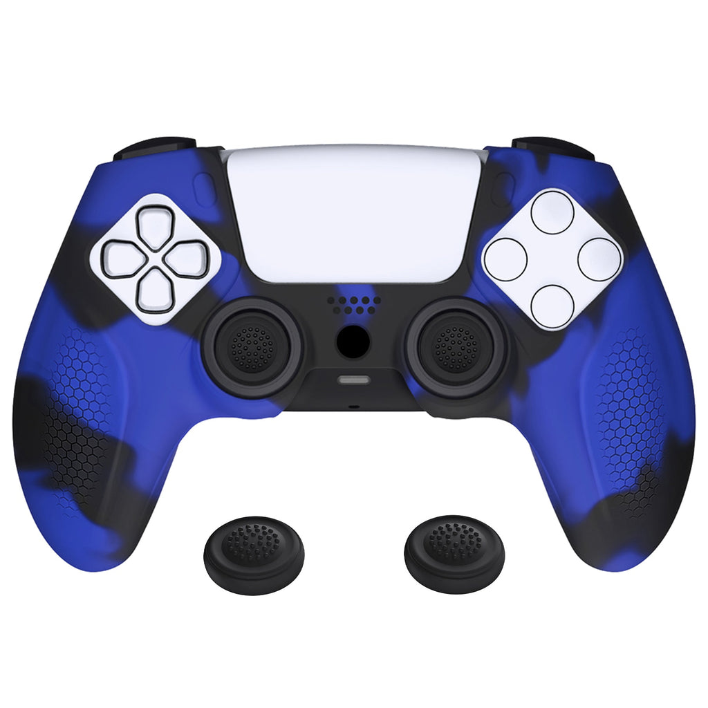 PlayVital Ninja Edition Anti-Slip Silicone Cover Skin with Thumb Grips for PS5 Wireless Controller, Compatible with Charging Station - Blue & Black PlayVital