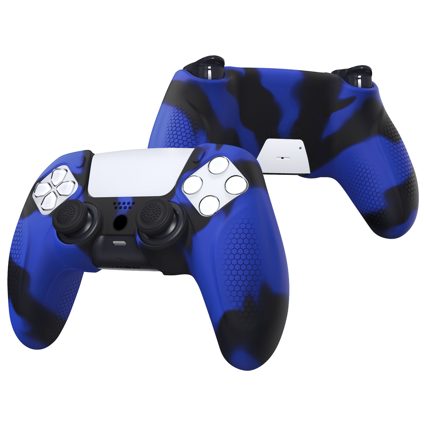 PlayVital Ninja Edition Anti-Slip Silicone Cover Skin with Thumb Grips for PS5 Wireless Controller, Compatible with Charging Station - Blue & Black PlayVital