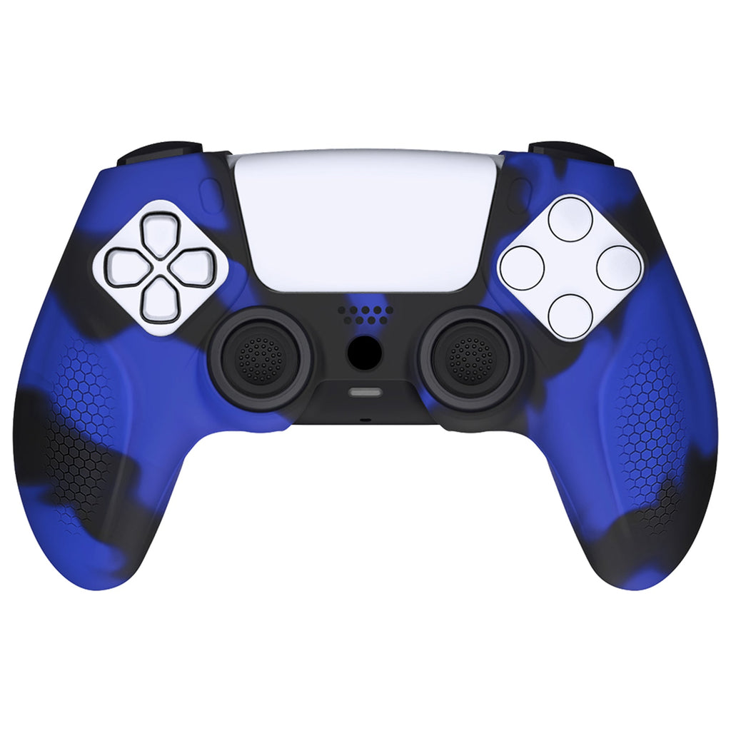 PlayVital Ninja Edition Anti-Slip Silicone Cover Skin with Thumb Grips for PS5 Wireless Controller, Compatible with Charging Station - Blue & Black PlayVital