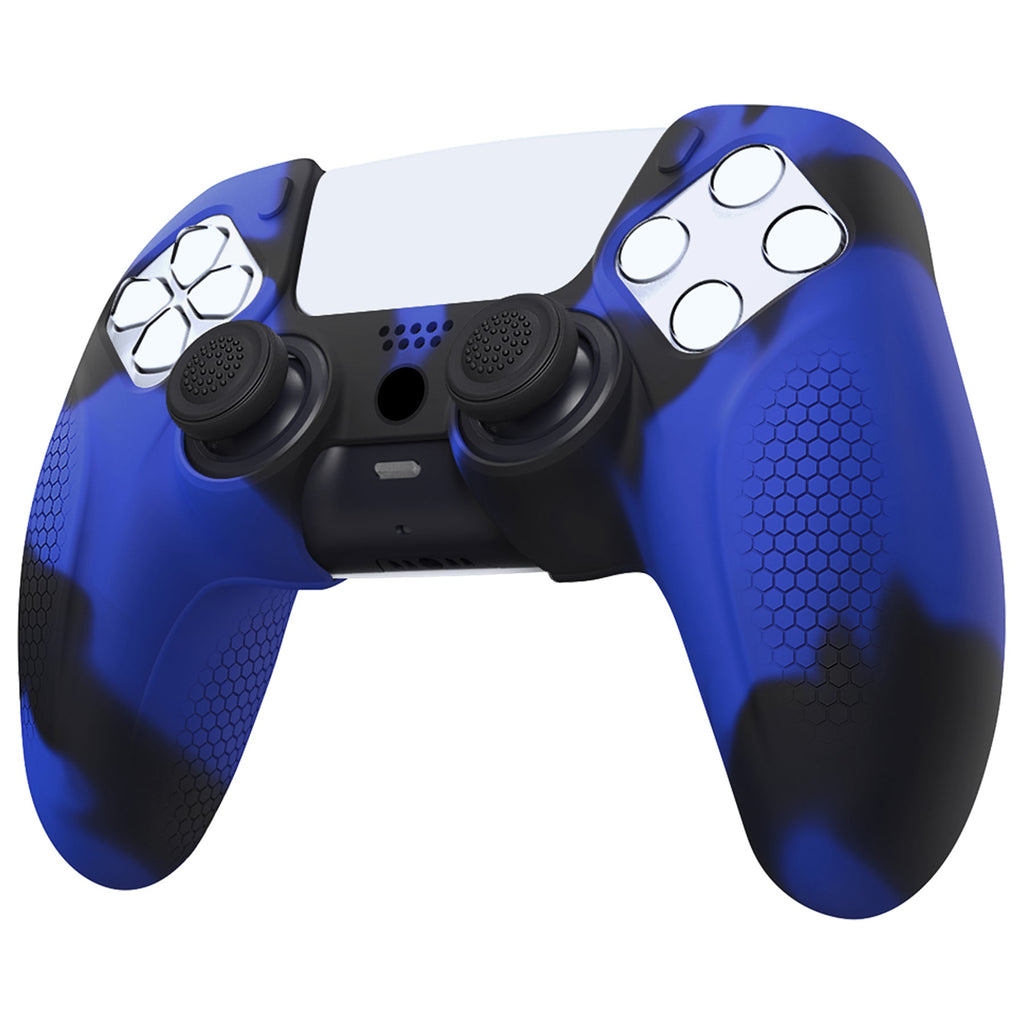 PlayVital Ninja Edition Anti-Slip Silicone Cover Skin with Thumb Grips for PS5 Wireless Controller, Compatible with Charging Station - Blue & Black PlayVital