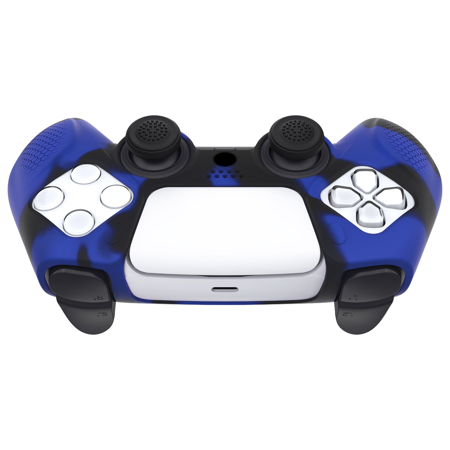 PlayVital Ninja Edition Anti-Slip Silicone Cover Skin with Thumb Grips for PS5 Wireless Controller, Compatible with Charging Station - Blue & Black PlayVital