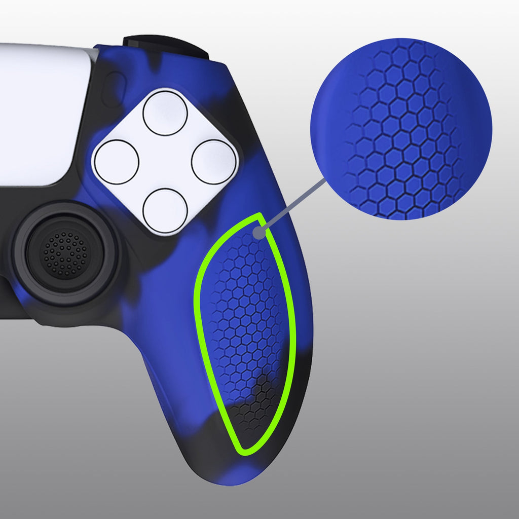 PlayVital Ninja Edition Anti-Slip Silicone Cover Skin with Thumb Grips for PS5 Wireless Controller, Compatible with Charging Station - Blue & Black PlayVital