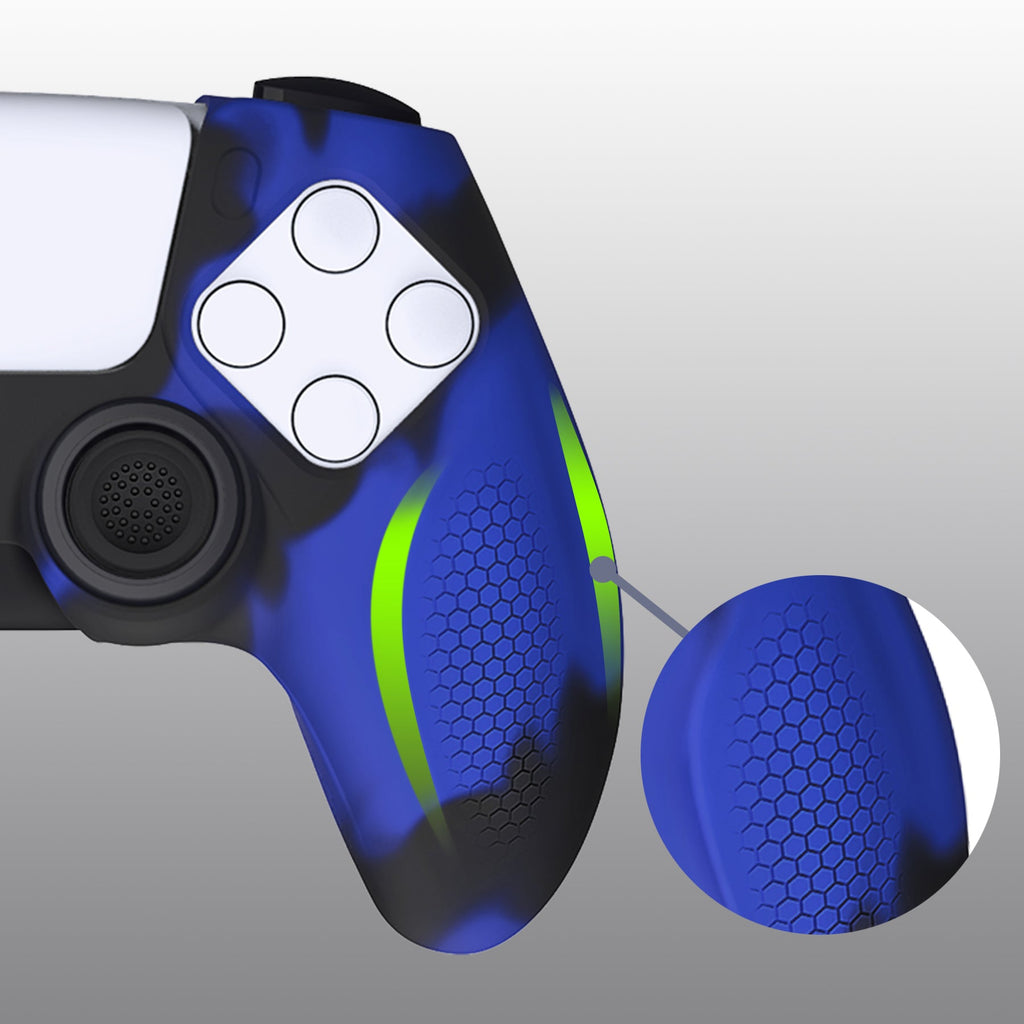 PlayVital Ninja Edition Anti-Slip Silicone Cover Skin with Thumb Grips for PS5 Wireless Controller, Compatible with Charging Station - Blue & Black PlayVital