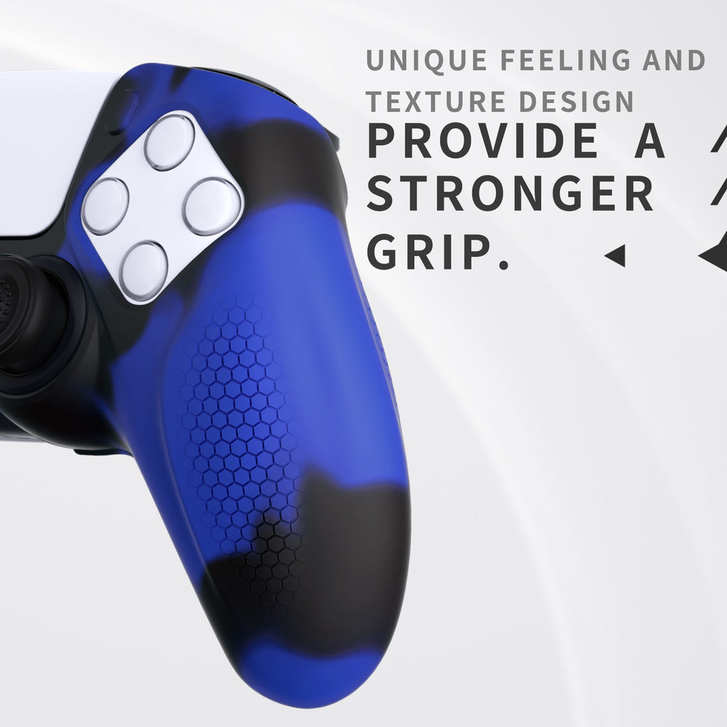 PlayVital Ninja Edition Anti-Slip Silicone Cover Skin with Thumb Grips for PS5 Wireless Controller, Compatible with Charging Station - Blue & Black PlayVital