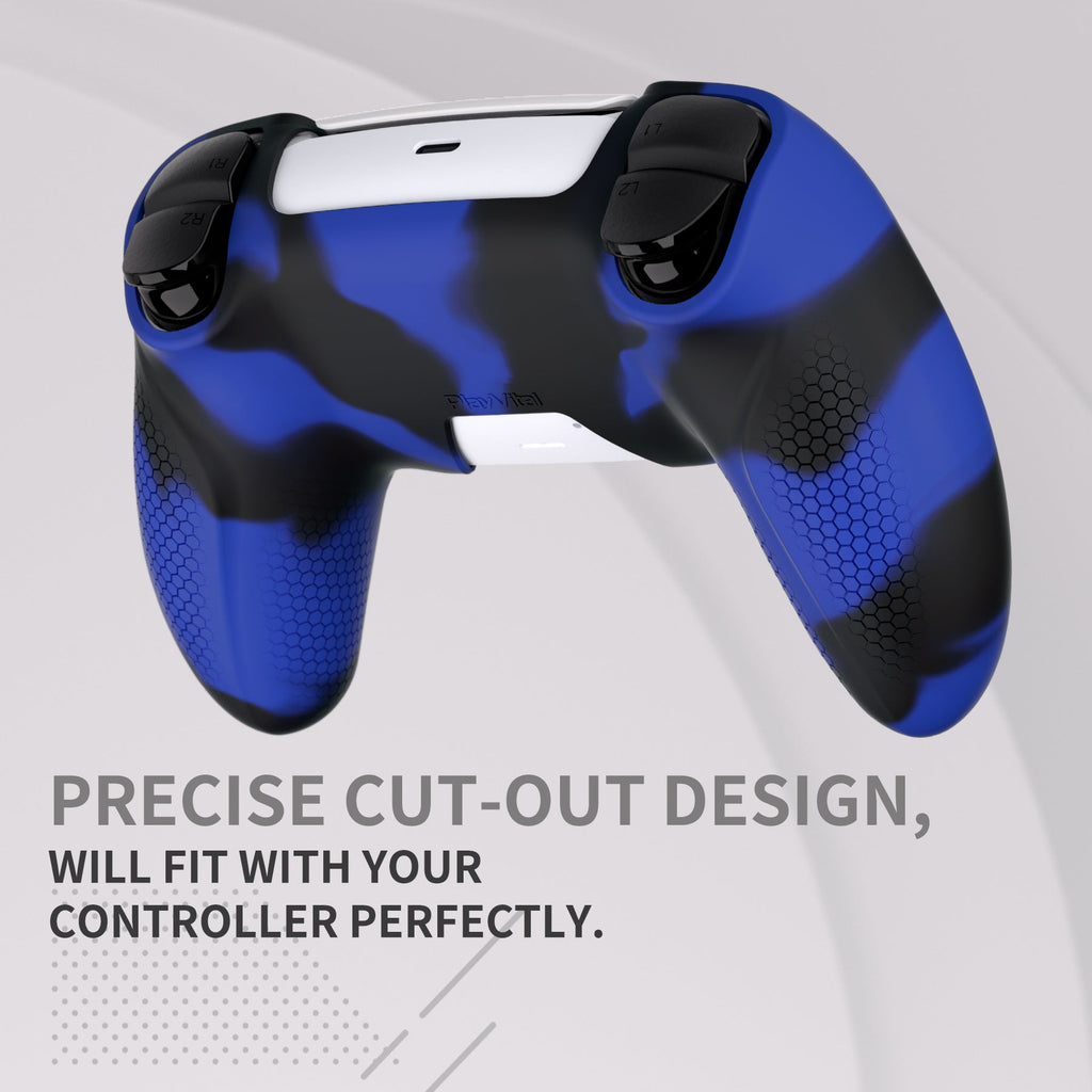 PlayVital Ninja Edition Anti-Slip Silicone Cover Skin with Thumb Grips for PS5 Wireless Controller, Compatible with Charging Station - Blue & Black PlayVital