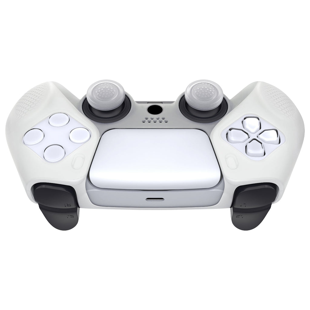 PlayVital Ninja Edition Anti-Slip Silicone Cover Skin with Thumb Grips for PS5 Wireless Controller, Compatible with Charging Station - Glow in Dark Green PlayVital
