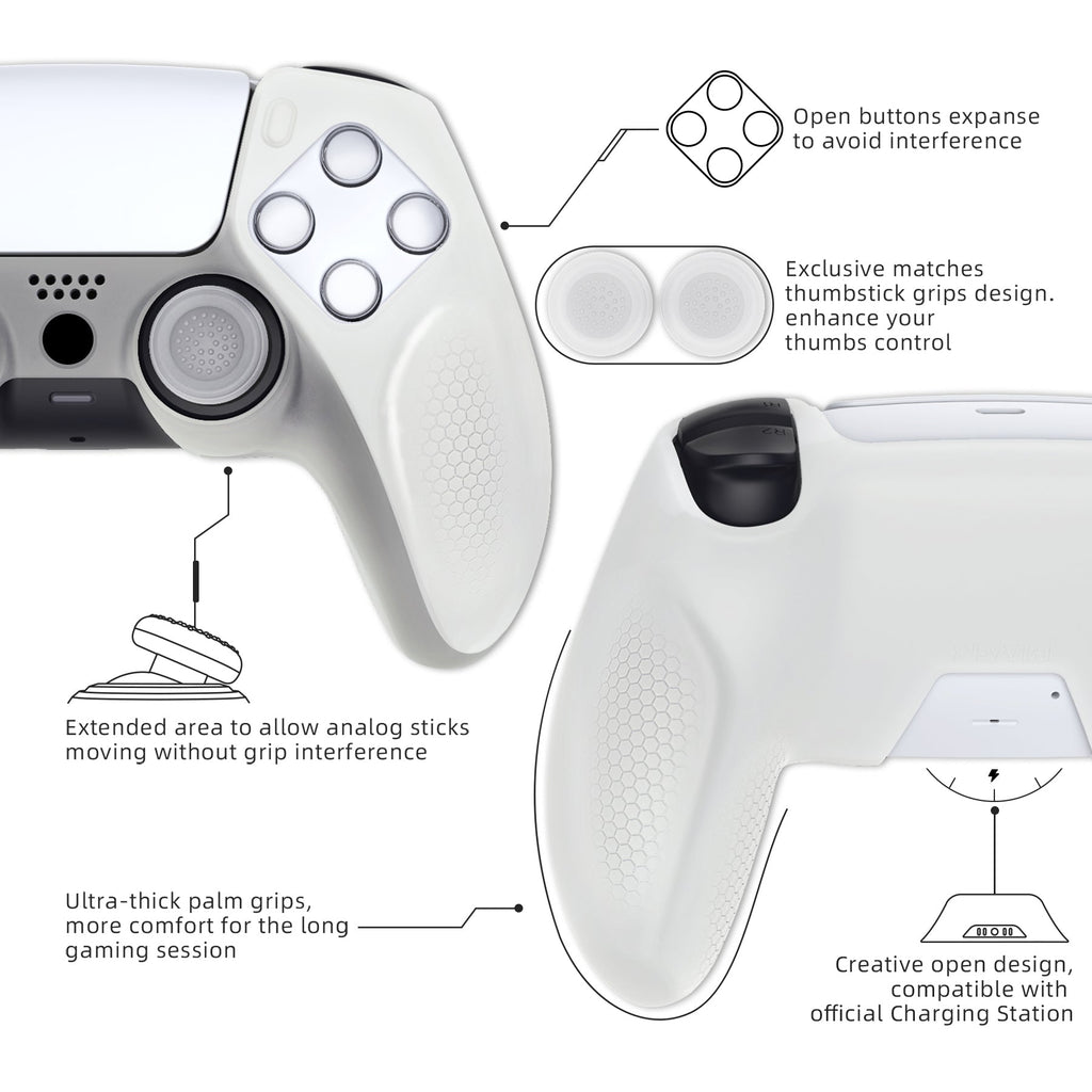 PlayVital Ninja Edition Anti-Slip Silicone Cover Skin with Thumb Grips for PS5 Wireless Controller, Compatible with Charging Station - Glow in Dark Green PlayVital