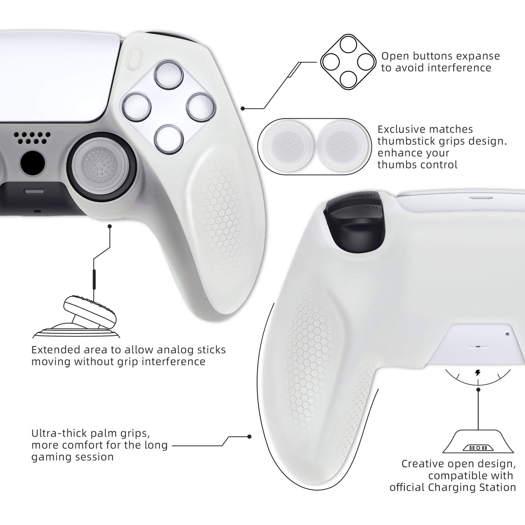 PlayVital Ninja Edition Anti-Slip Silicone Cover Skin with Thumb Grips for PS5 Wireless Controller, Compatible with Charging Station - Glow in Dark Green PlayVital